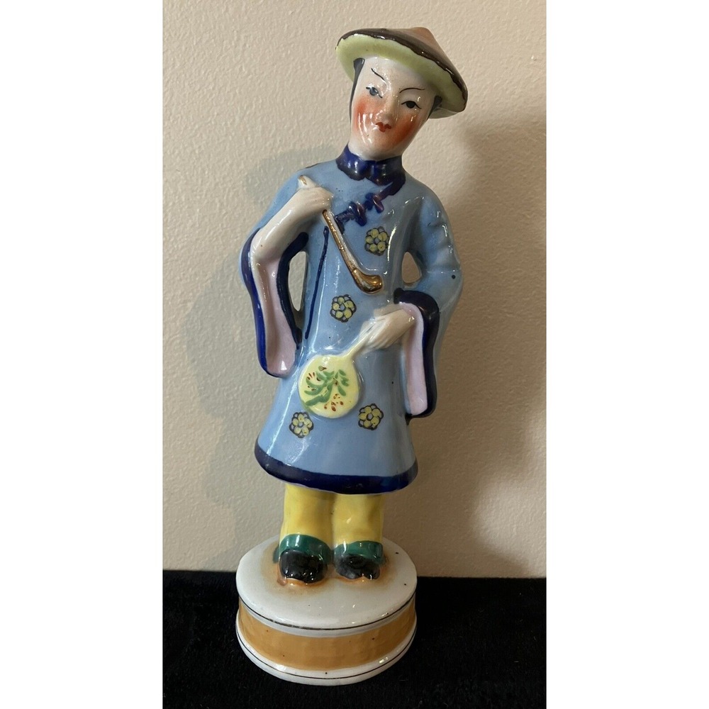 Vintage Asian Man Porcelain Figurine Statue - Hand painted Japan  7 1/2"